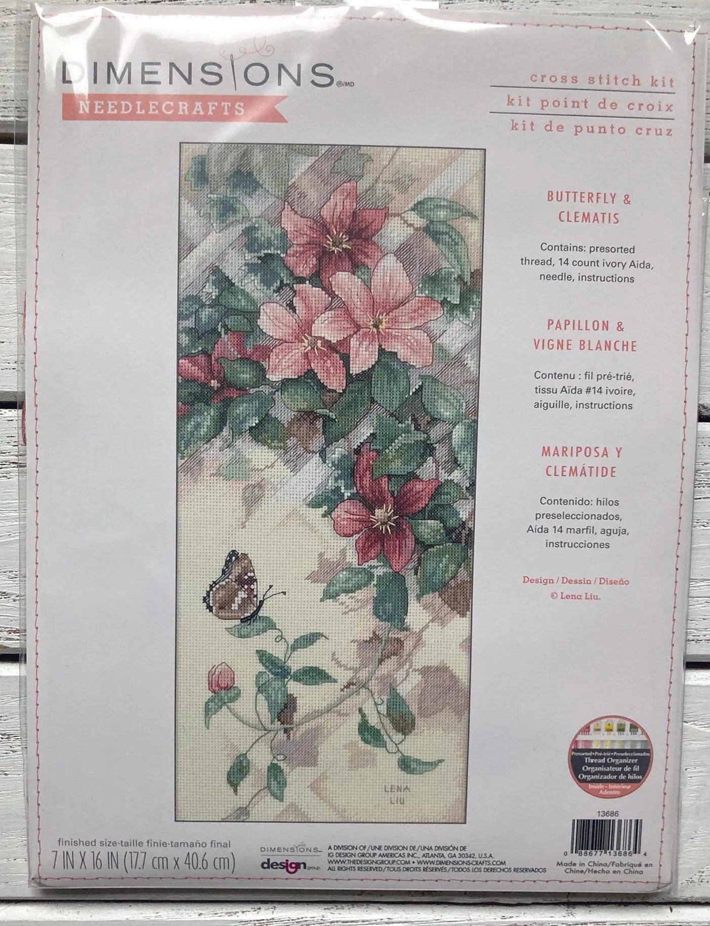 Dimensions Needlecrafts Butterfly & Clematis 13686, Counted Cross Stitch Kit, 14 Count Ivory Aida