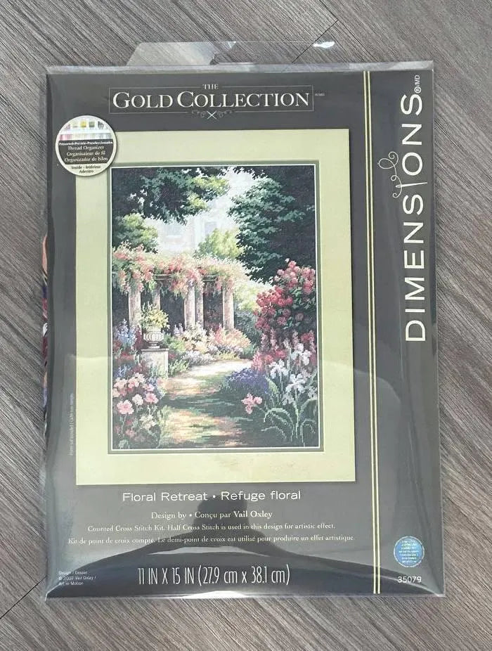 Dimensions Gold Collection Floral Retreat 35079, Counted Cross Stitch Kit, 14 Count Ivory Aida