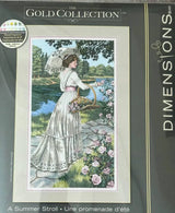 Dimensions Gold Collection A Summer Stroll 3868, Counted Cross Stitch Kit, 18 Count Ivory Aida