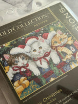 Dimensions Gold Collection Petites Meowy Christmas 8750, Counted Cross Stitch Kit, 18 Count White Aida