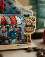 Cozy Crosses Christmas Cafe H004 Counted Cross Stitch Kit, Coffee House on Wood