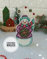 Cozy Crosses Christmas Wreath B003 Counted Cross Stitch Kit, Plastic Canvas Snowman Ornament