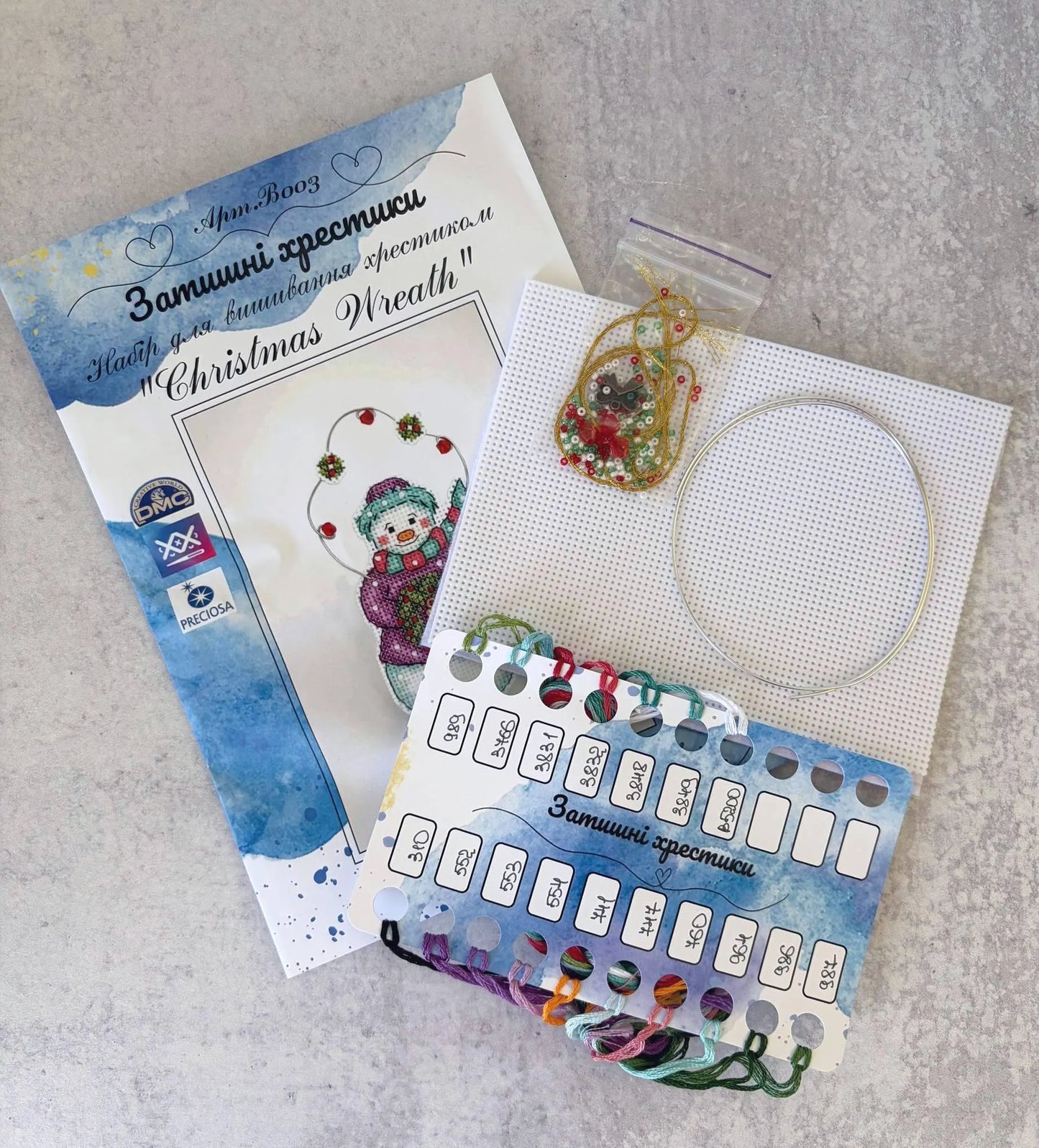 Cozy Crosses Christmas Wreath B003 Counted Cross Stitch Kit, Plastic Canvas Snowman Ornament