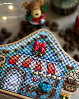 Cozy Crosses Christmas Cafe H004 Counted Cross Stitch Kit, Coffee House on Wood