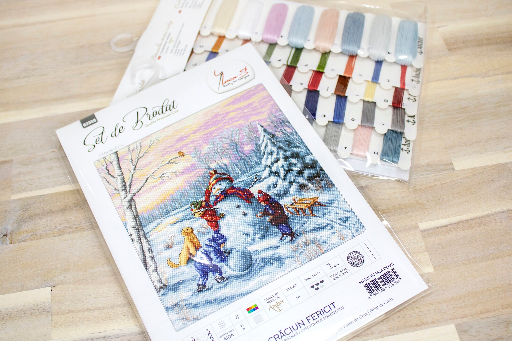 Counted Cross Stitch Kit Luca-S- Merry Christmas B2358, making Snowman with dog.