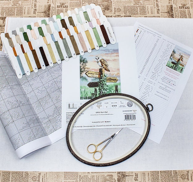 Barn Owl Counted Cross Stitch Kit: LETISTITCH, 16 Count Aida Fabric