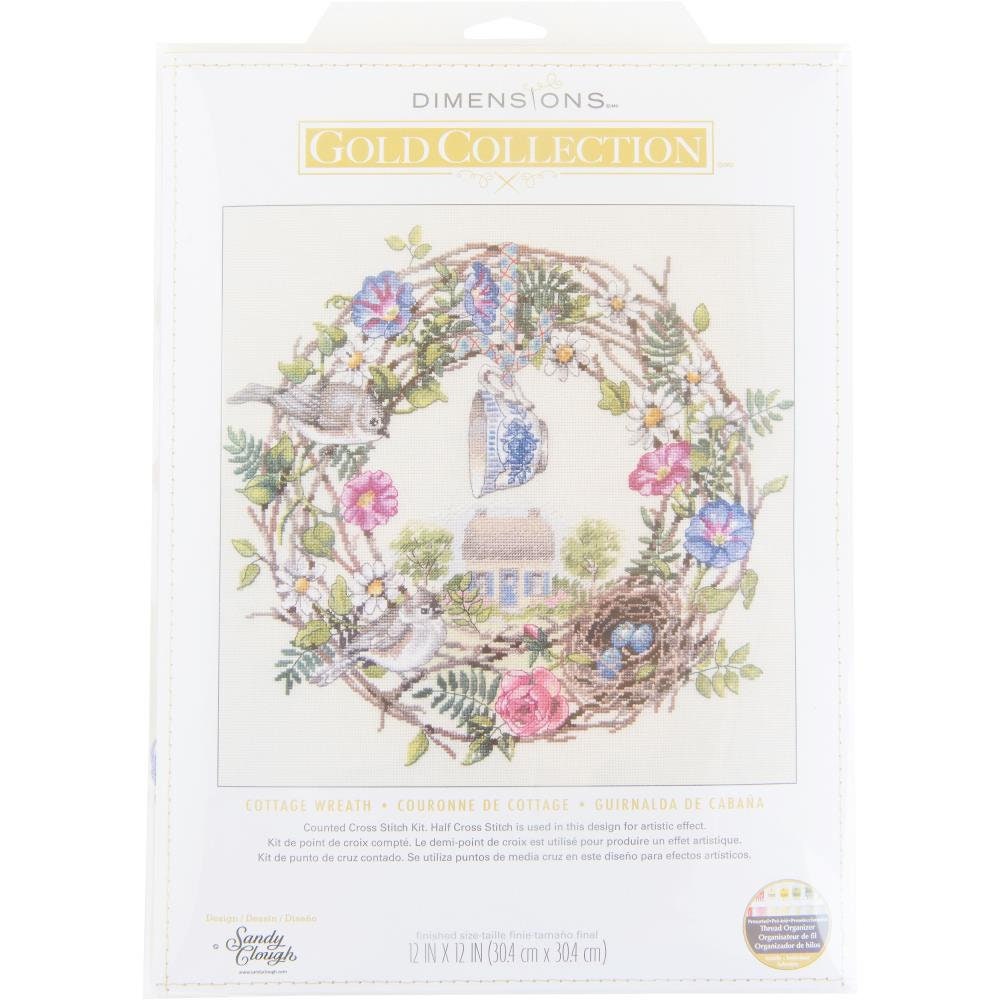 Counted Cross Stitch Kit Dimensions Gold Collection, Cottage Wreath 18 Count, 70-35427
