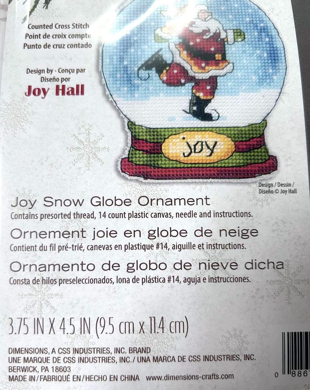 Dimensions Counted Cross Stitch Kit 3.75"X4.5" Joy Snowglobe (14 Count), 70-08905