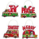 Dimensions Cross Stitch Kit Holiday Truck Ornament 5"X4" Set Of 4, 70-08974