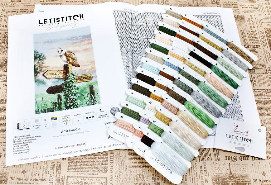 Barn Owl Counted Cross Stitch Kit: LETISTITCH, 16 Count Aida Fabric