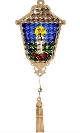 Bead Embroidery Kit on Wood, Lantern with a Candle, LK-453