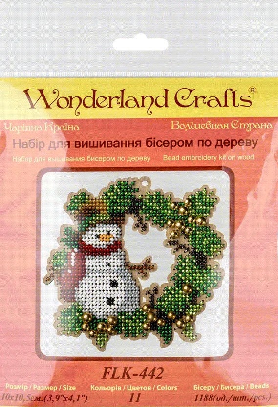 Snowman Bead Embroidery Kit on Wood: Fast DIY Craft (LK-442)