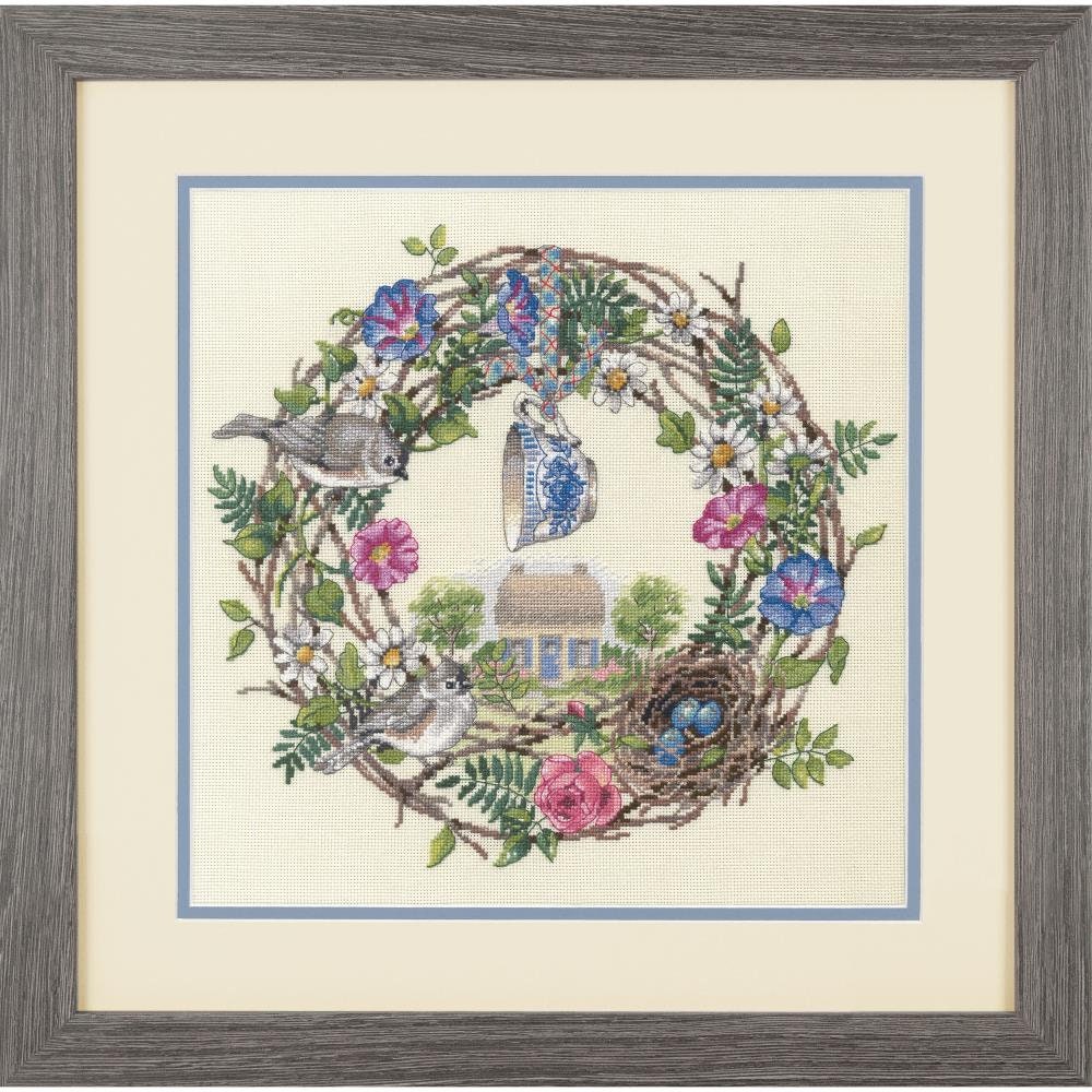 Counted Cross Stitch Kit Dimensions Gold Collection, Cottage Wreath 18 Count, 70-35427