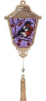 Bead Embroidery Kit: Lantern with Bird on Wood (DIY)