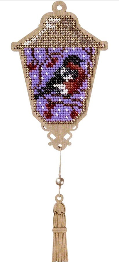 Bead Embroidery Kit: Lantern with Bird on Wood (DIY)