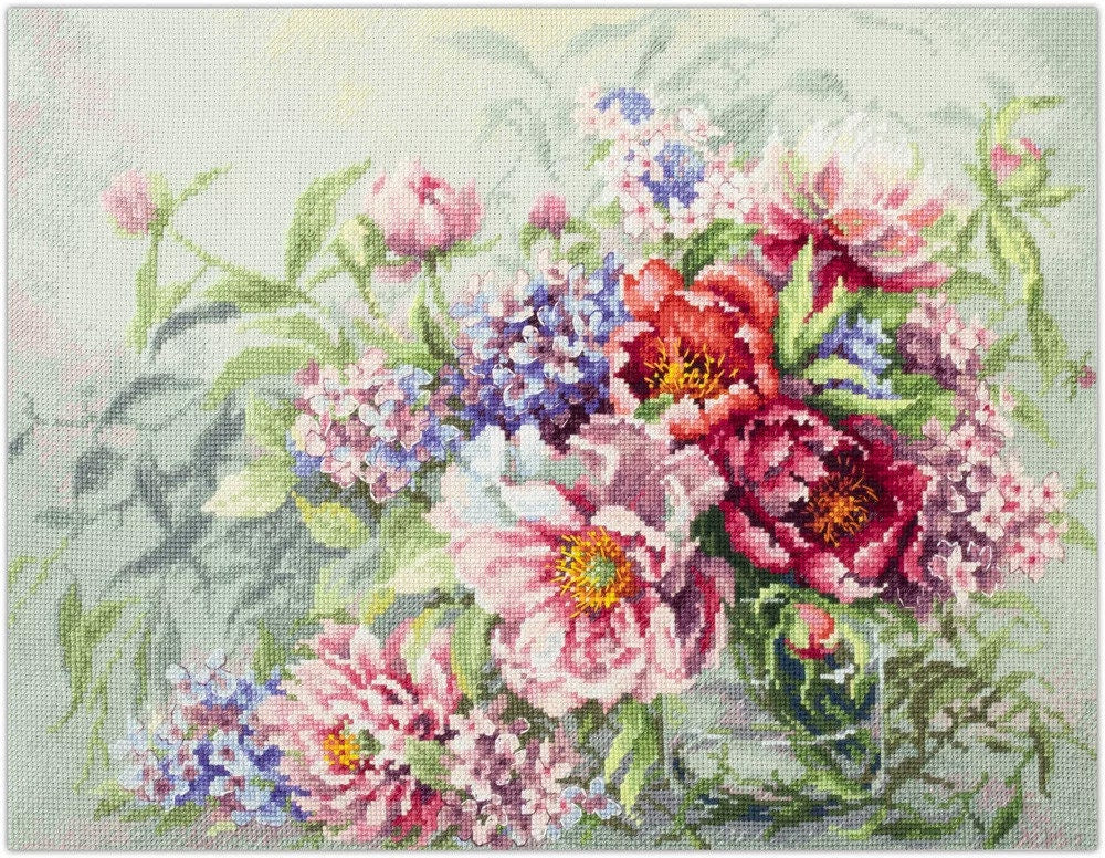 Magic Needle Counted Cross Stitch Kit Peonies and Hydrangeas, 510-224