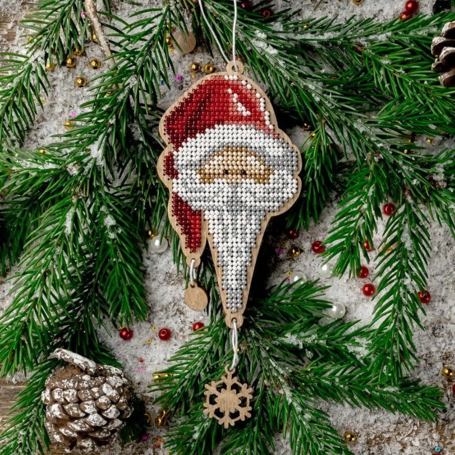 Bead Embroidery Kit On Wood, Santa, LK-458 ( beads , thread, needle, plywood base included)