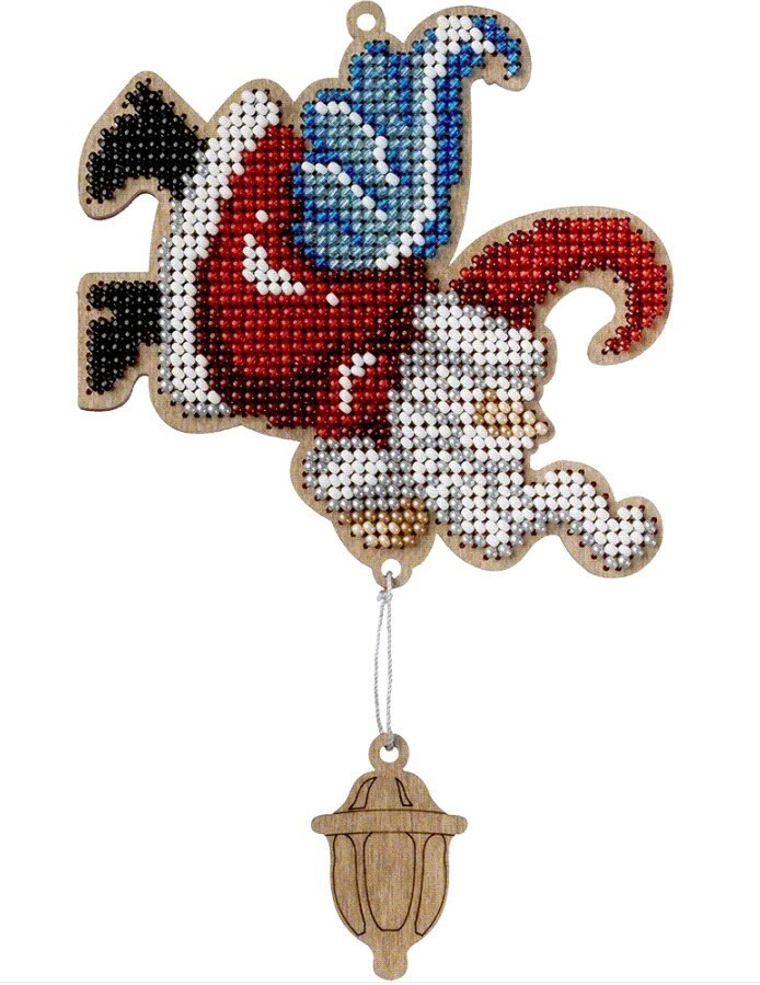 Santa Bead Embroidery Kit on Wood: Christmas Ornament Craft (3.9"x3.9")