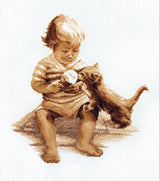 Counted Cross Stitch Kit, A boy and a kitten, Lady 01063
