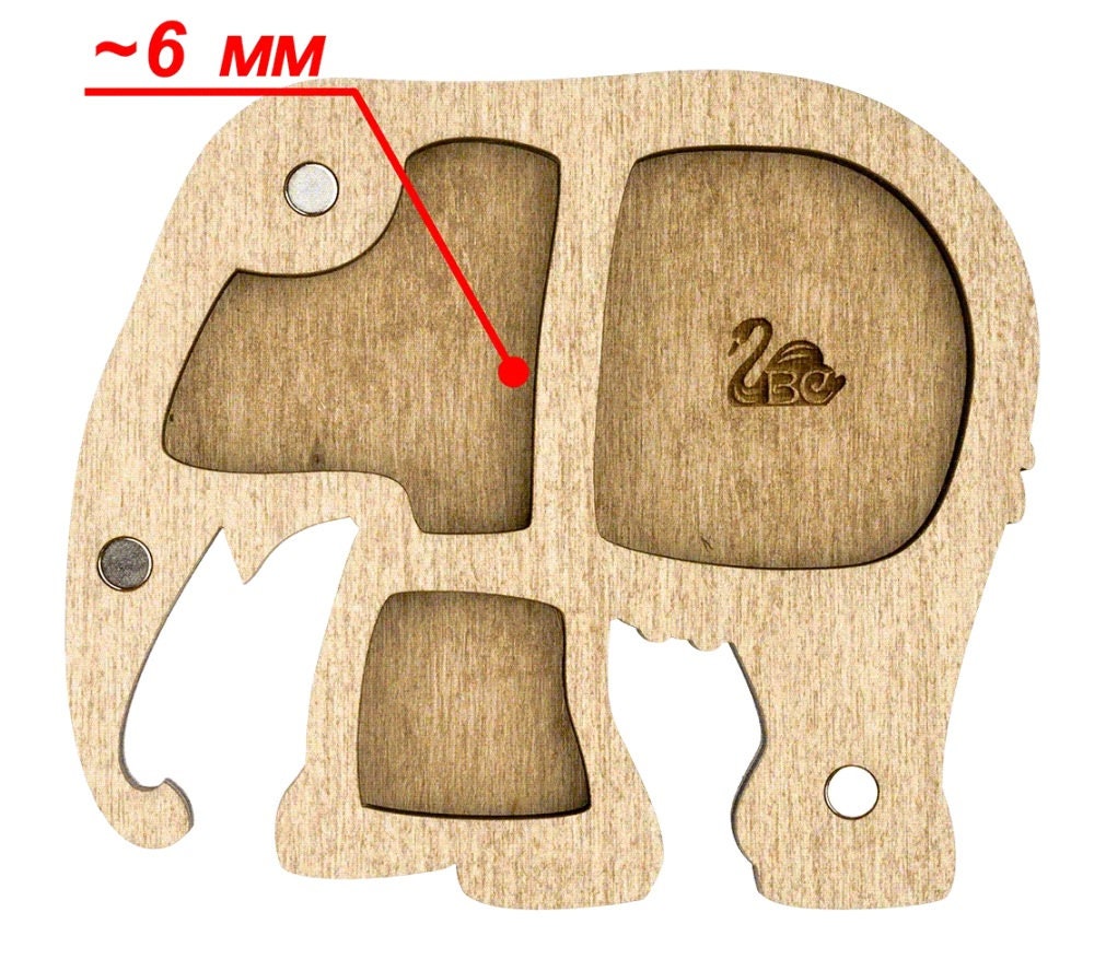 Organizer plywood for beads with magnetic lid, Elephant, 11*9.5 cm, ZB-097