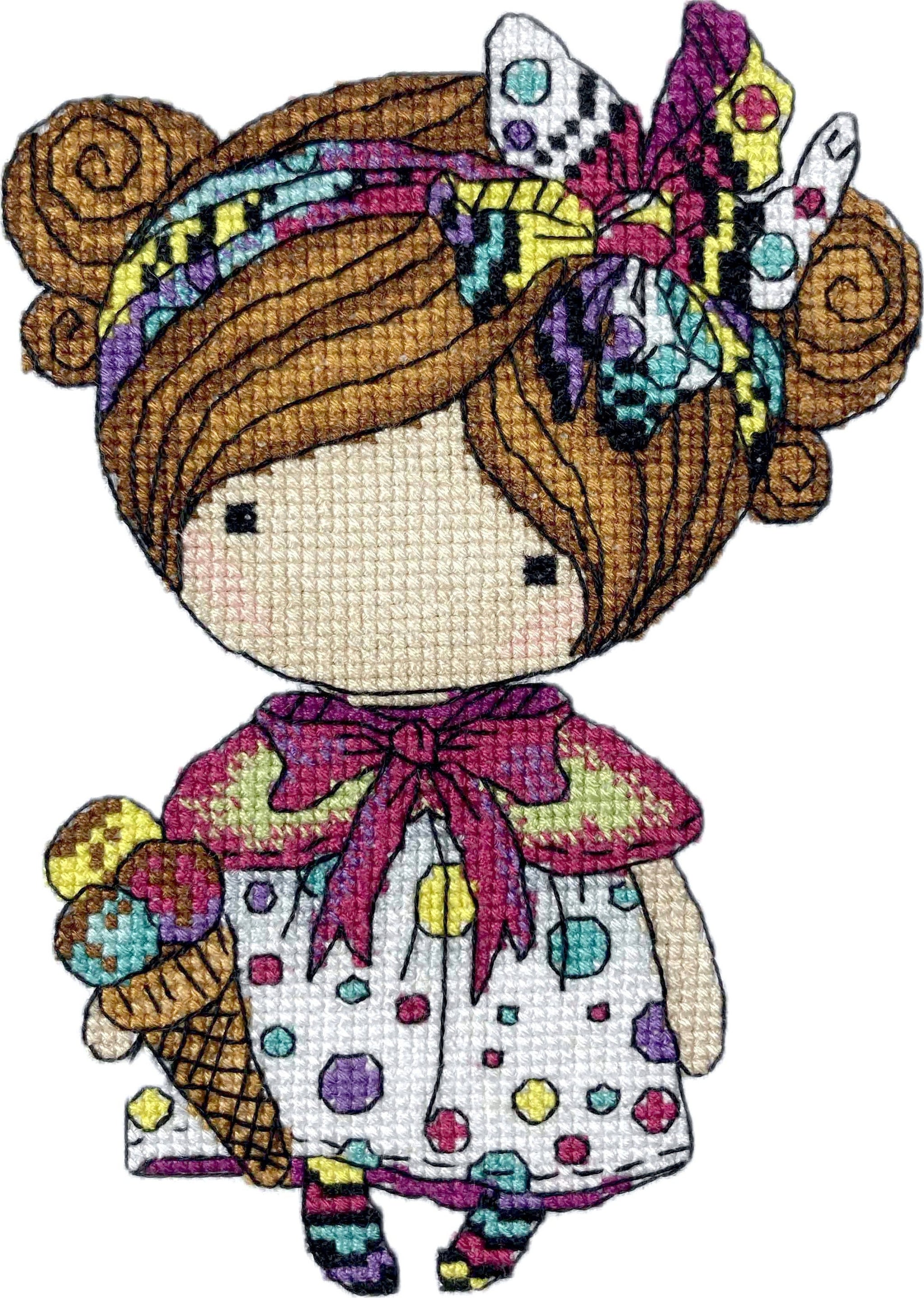 Cross Stitch Kit Girl Summer: Easy-to-Follow, Iris Design, Summer Project, 05221A  on Aida 16ct