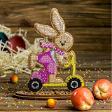 Bead Embroidery Kit: Easter Bunny on Scooter DIY Craft (3.7x5.9")