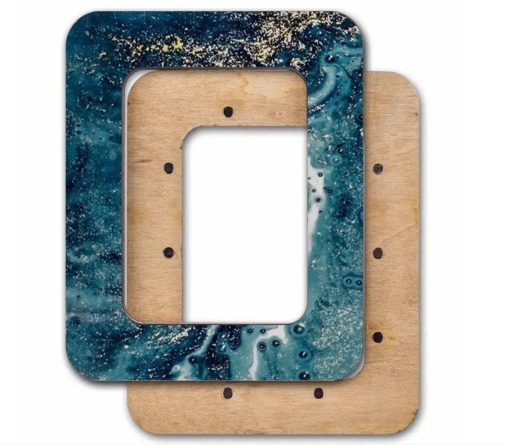 Plywood Embroidery Hoop with Magnetic Holders Marbled Teal & Blue (2.6x3.5 IN)