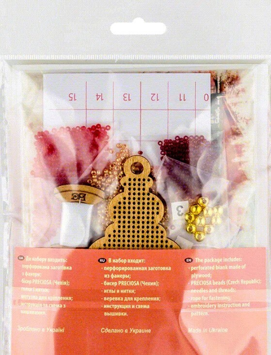 Bead Embroidery Kit on Wood, ornament, LK-446 ( beads , thread, needle, plywood base included)