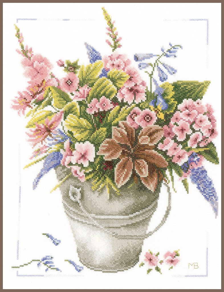 Counted Cross Stitch Kit Lanarte - Bouquet of flowers in bucket, PN-0158325, Belgium