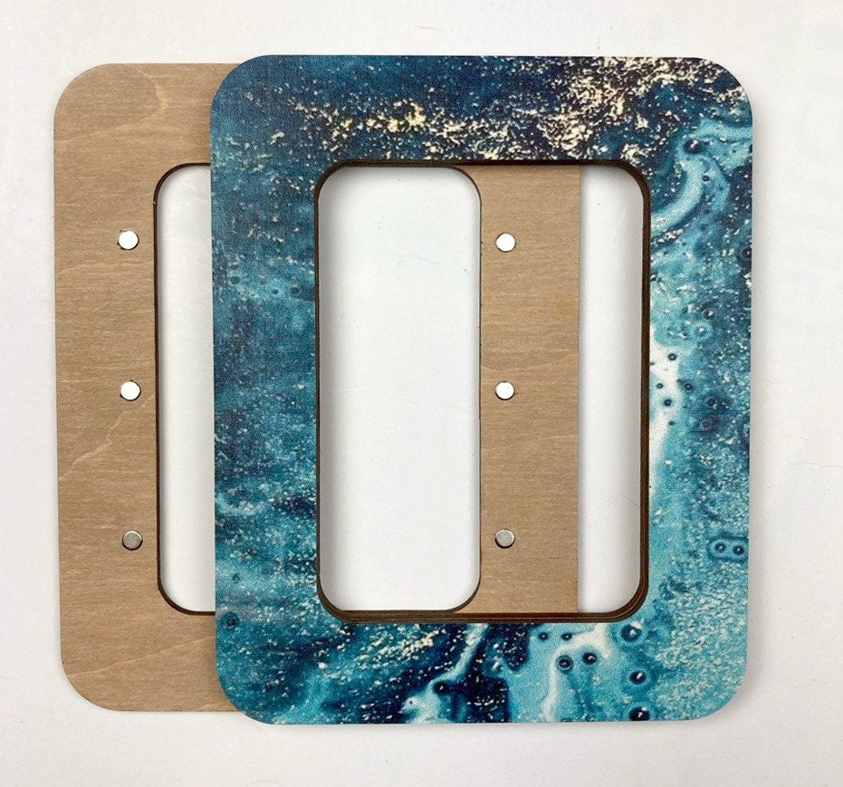 Plywood Embroidery Hoop with Magnetic Holders Marbled Teal & Blue (2.6x3.5 IN)