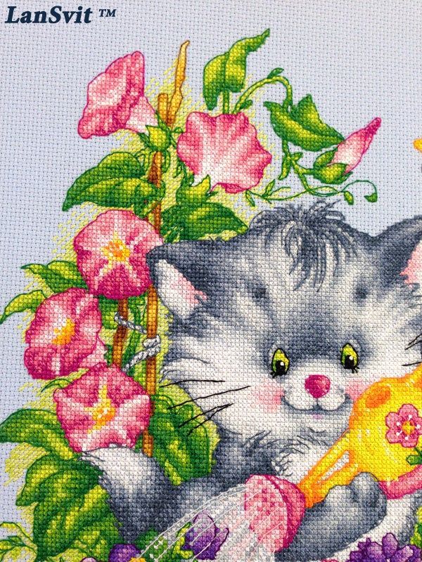 Counted Cross Stitch Kit The Fluffy Gardener, LanSvit D-012