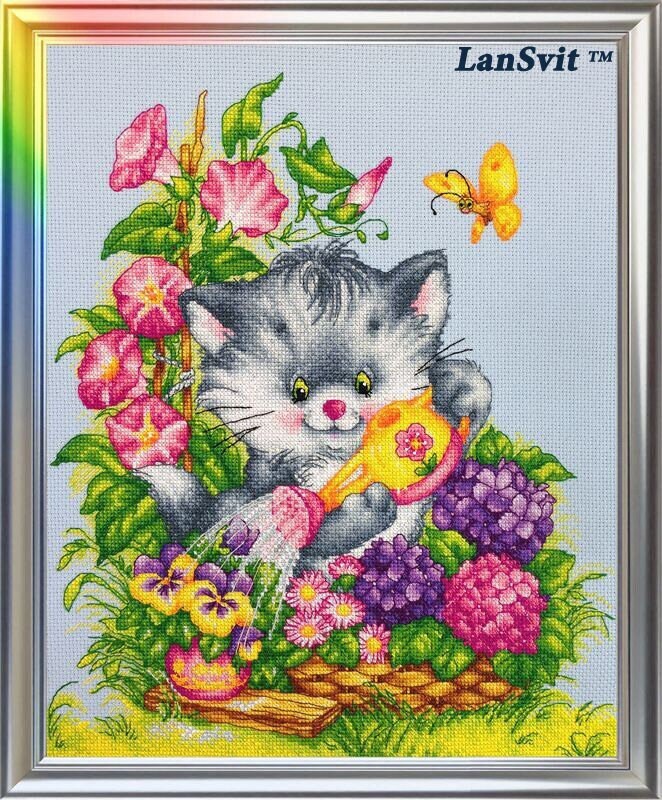 Counted Cross Stitch Kit The Fluffy Gardener, LanSvit D-012