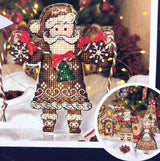 Cross Stitch Kit, Gingerbread Santa (Red Suit), threads, beads and decorative crystals
