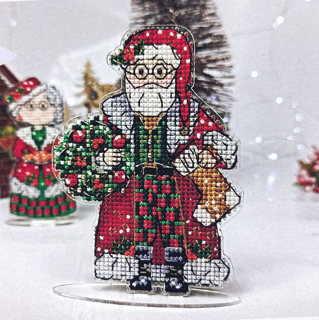 Unic Cross Stitch Kit, Mr.Santa, set with threads, beads and decorative crystals.