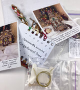 Gingerbread Tree Cross Stitch Kit, set with threads, beads and decorative crystals.
