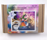 Cross Stitch Kit, Witches with a cats, with threads and beads on flexible plastic base.