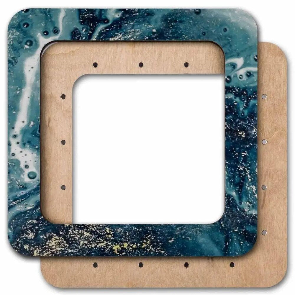Plywood Embroidery Hoop with Magnetic Holders (5.5x5.5 IN), Marbled Teal