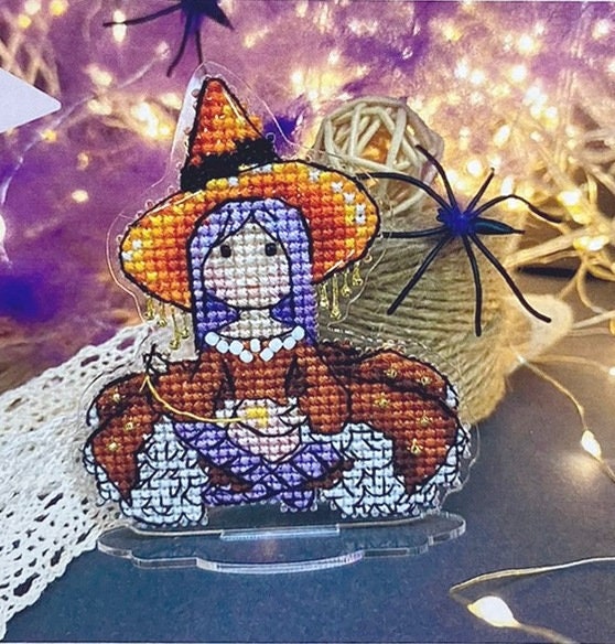 Witch Cross Stitch Kit: Beads & Threads on Plastic Base