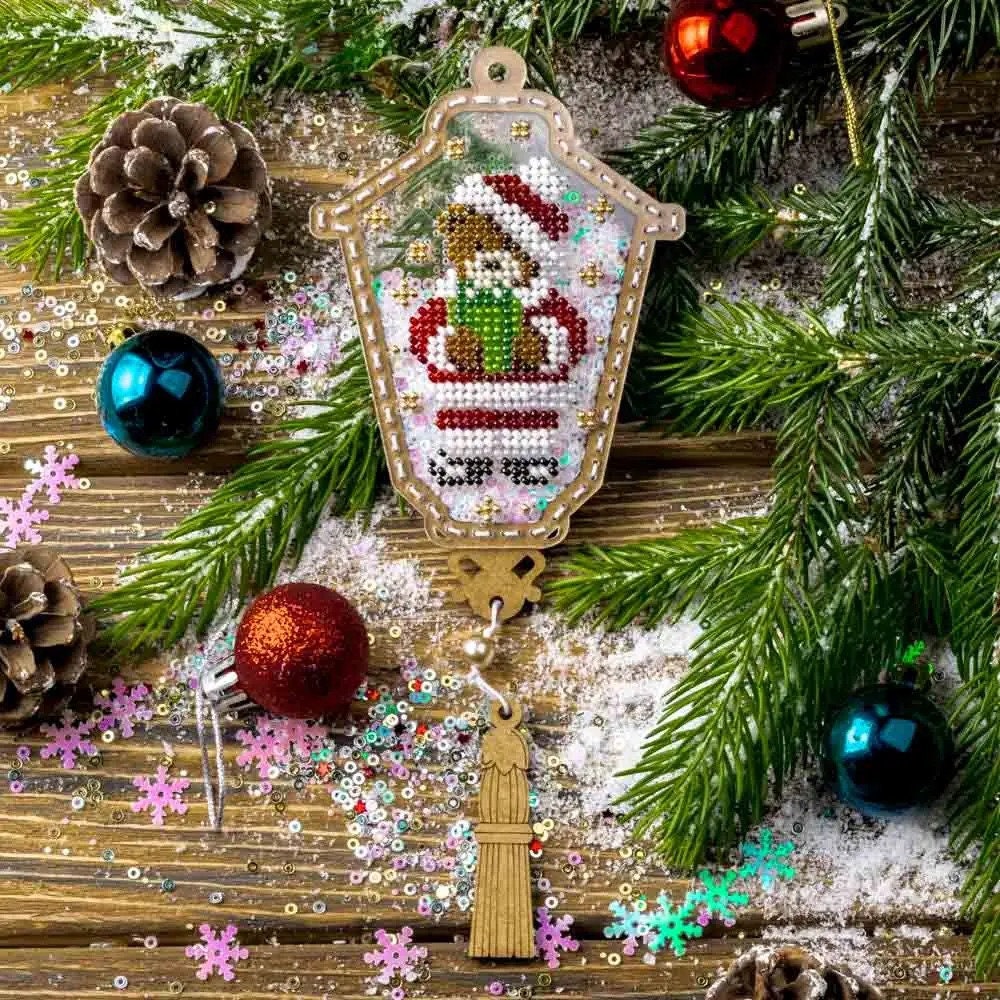 Teddy Bear Christmas Ornament Bead Embroidery Kit: DIY Lantern