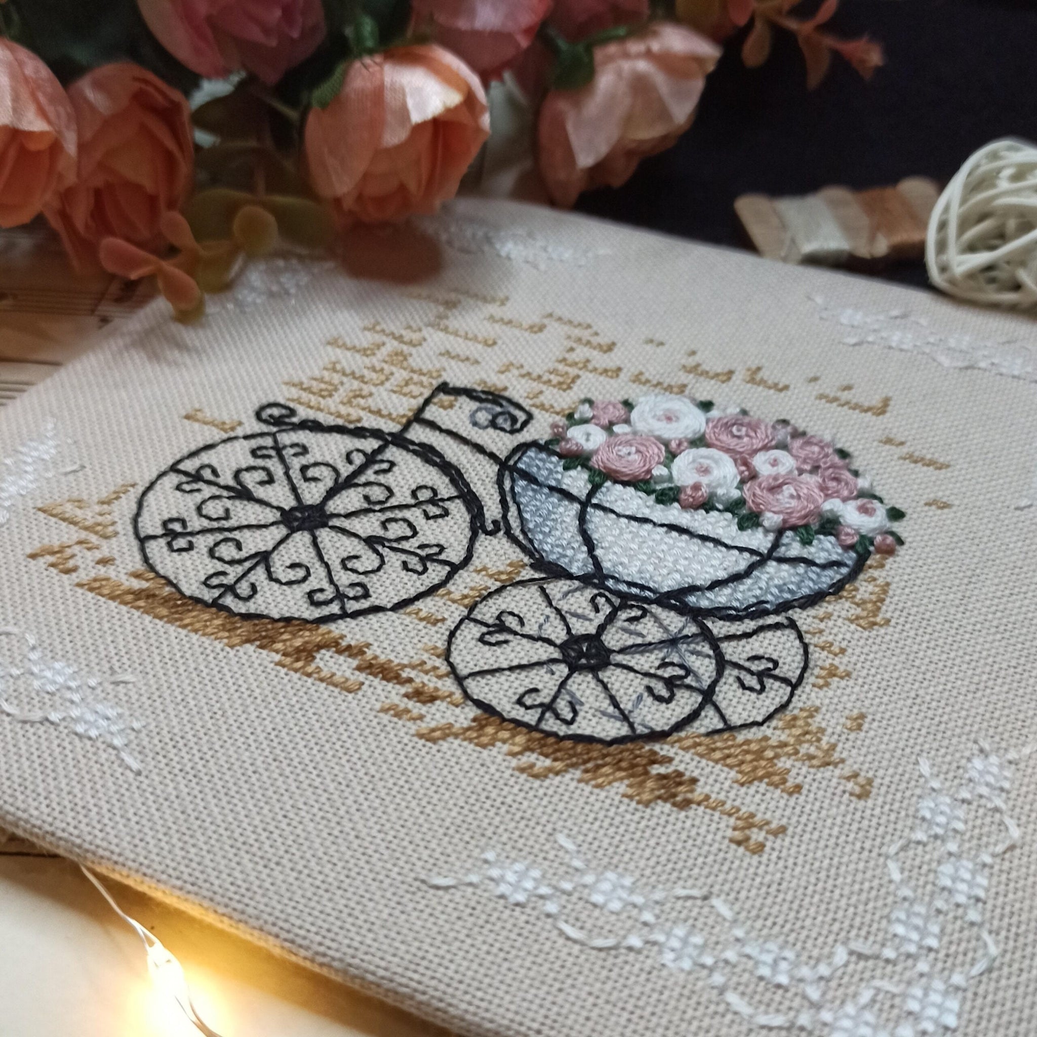 Unic Cross Stitch Kit, Romance, kit  with threads and beads on evenweave fabric,  1056.