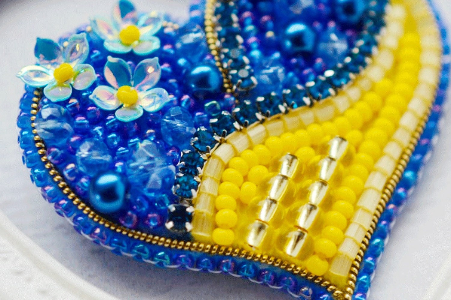 Ukraine Heart Beaded Brooch Kit, DIY Jewelry Making (2x2 IN)