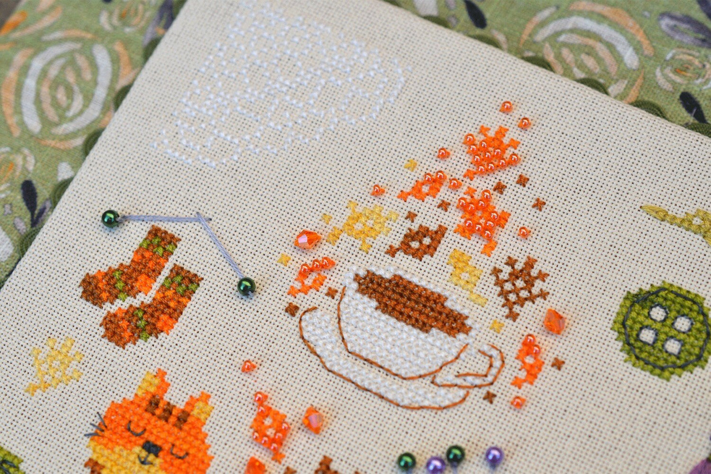 Autumn Sampler Cross Stitch Kit: Cat, Tea,Amber Handicrafts