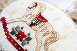 Cross Stitch Kit: Christmas Horse Ornament, Bead, Decorative Stitches, German Linen
