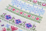 Spring Stitches Cross Stitch Sampler Kit: Floral Sampler, Hand-Dyed Threads, German Linen
