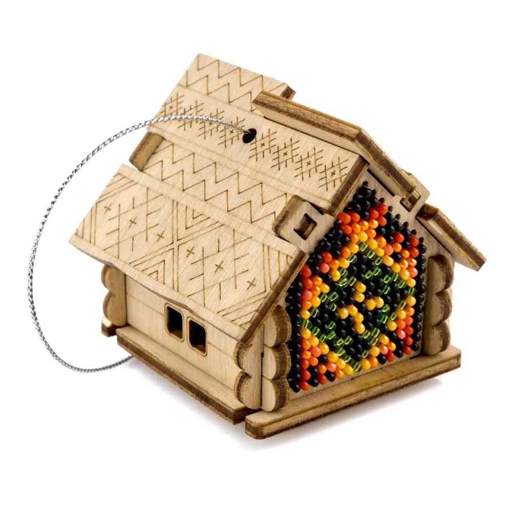 Bead Embroidery Kit on Wood: Fall House DIY Craft (LK-557)