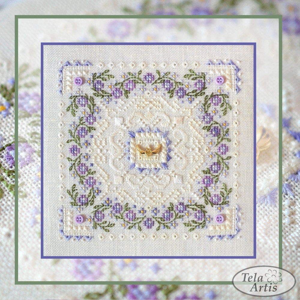 Counted Cross Stitch Black Marshmallow sampler Tela-Artis X-601, Evenweave Fabric, hand-dyed DMC muline, melange