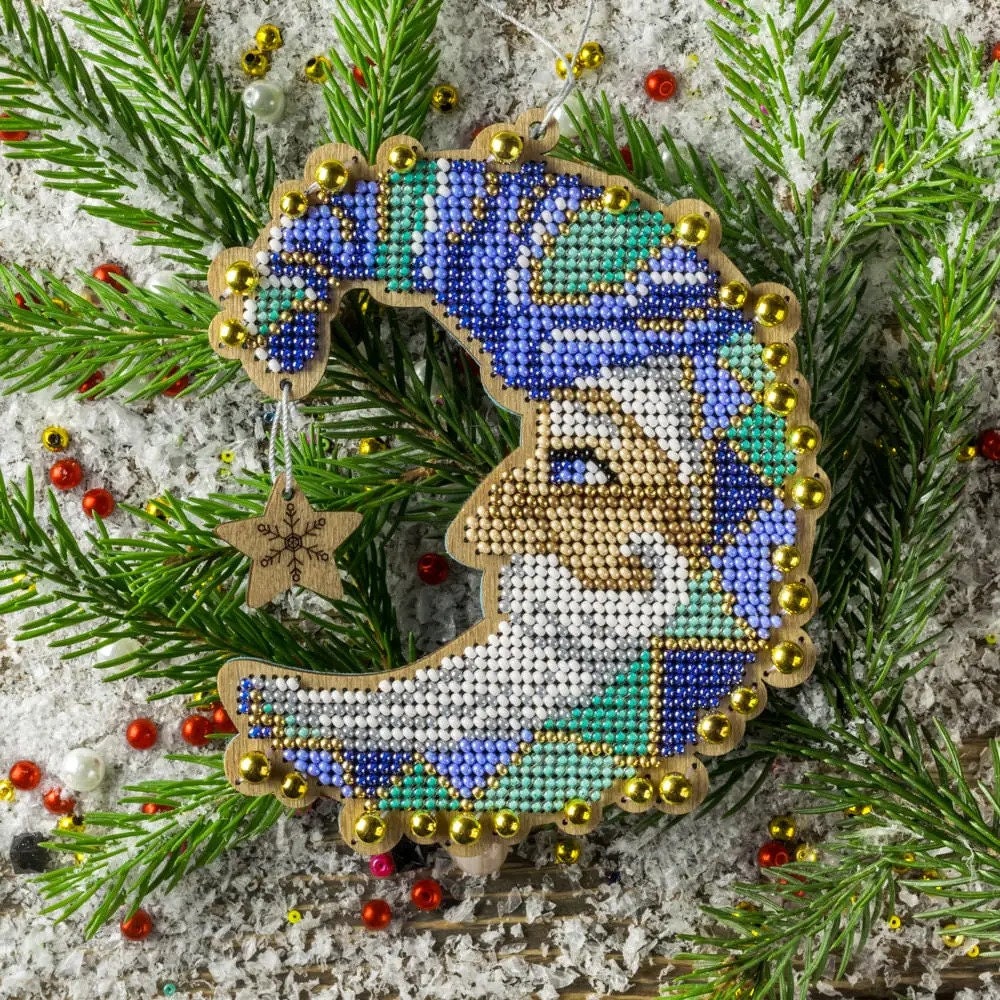 Bead Embroidery Kit on Wood, Moon Grey, LK-454 ( beads , thread, needle, plywood base included)
