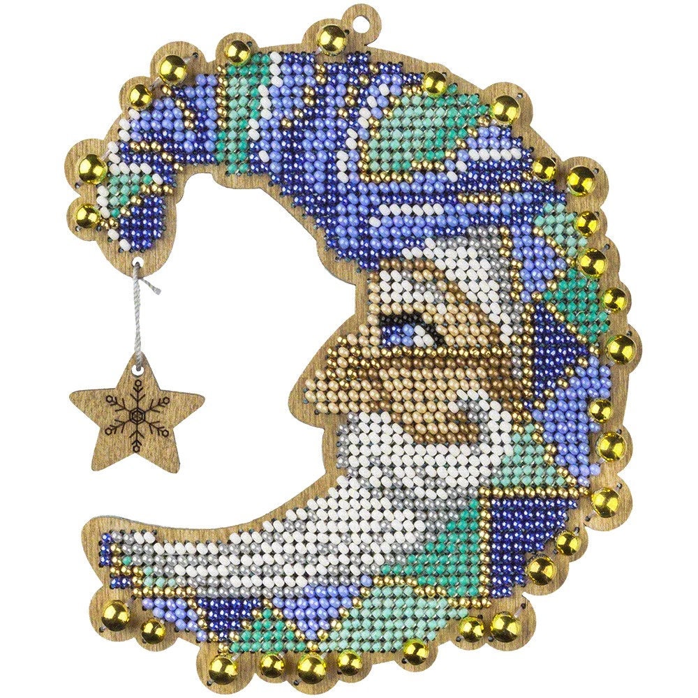Bead Embroidery Kit on Wood, Moon Grey, LK-454 ( beads , thread, needle, plywood base included)