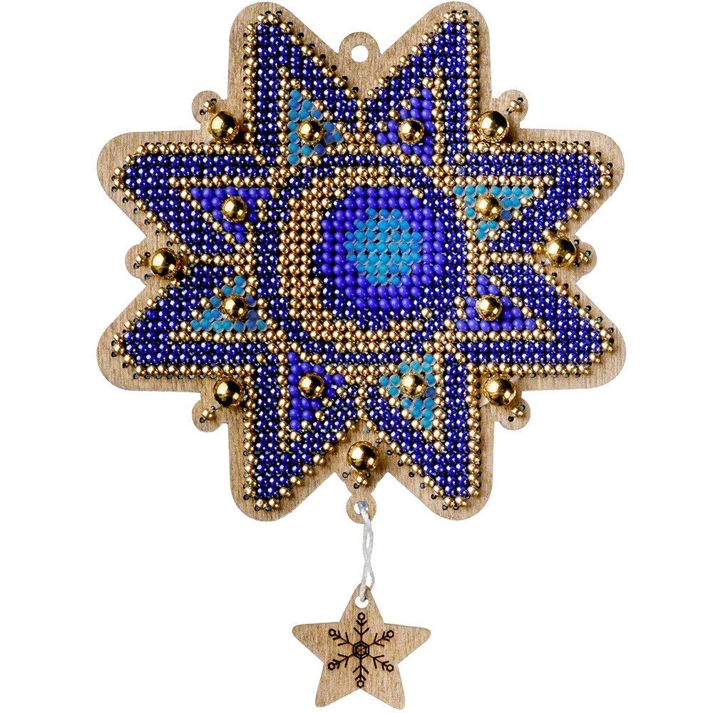 Bead Embroidery Kit on Wood, Blue Star, LK-459 ( beads , thread, needle, plywood base included)