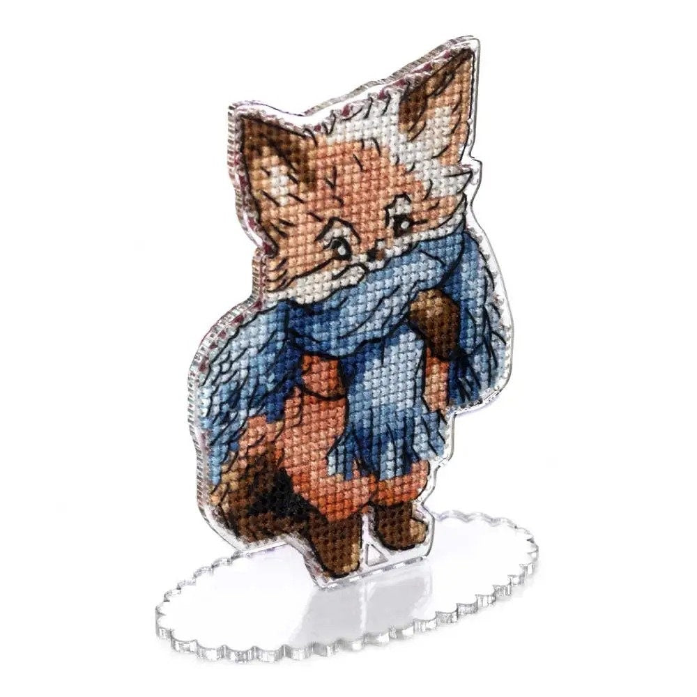 Fox Cross Stitch Kit: Winter Ornament DIY on Perforated Plastic